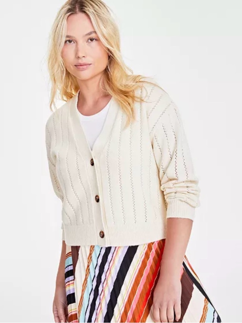 Women's Alabaster color V-Neck Button Cardigan Sweater